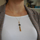 Scarab Jewelry Set - Modernist Gold Filled Tassel Pendant Necklace Earrings - Vintage Circa 1960s Era Converted Fashion Accessory Jewelry
