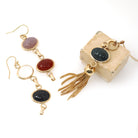 Scarab Jewelry Set - Modernist Gold Filled Tassel Pendant Necklace Earrings - Vintage Circa 1960s Era Converted Fashion Accessory Jewelry