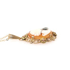 Vintage Cameo Necklace - Mid Century 10k Yellow Gold Oval Carved Shell Flower Pendant Charm - Circa 1940s Era Statement Fine 40s Jewelry