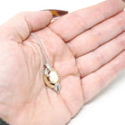 Vintage Opal Necklace - Modernist 14k Yellow And White Gold Cabochon Gemstone Pendant - Circa 1970s Era October Birthstone Fine Jewelry