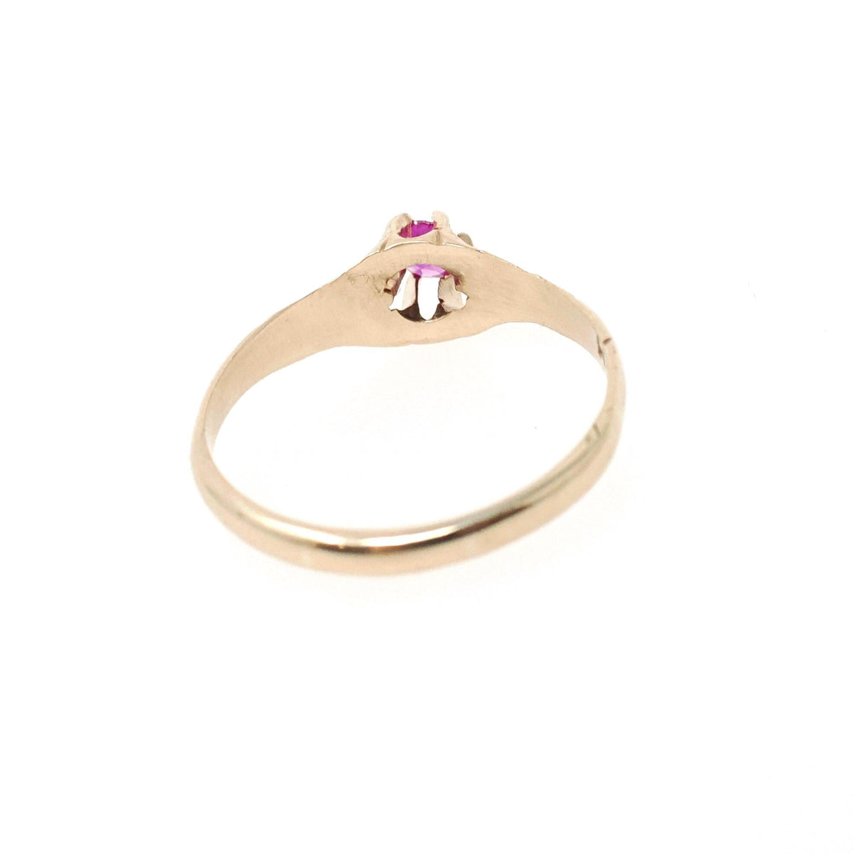 Antique Baby Ring - Edwardian 10k Yellow Gold Created Ruby Pinky Midi Band - Vintage Circa 1910s Size 3 Children's Fine Statement Jewelry