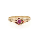 Antique Baby Ring - Edwardian 10k Yellow Gold Created Ruby Pinky Midi Band - Vintage Circa 1910s Size 3 Children's Fine Statement Jewelry