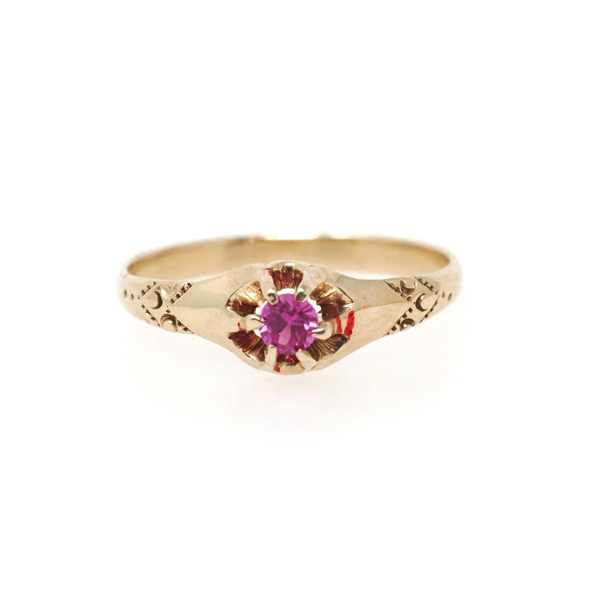 Antique Baby Ring - Edwardian 10k Yellow Gold Created Ruby Pinky Midi Band - Vintage Circa 1910s Size 3 Children's Fine Statement Jewelry