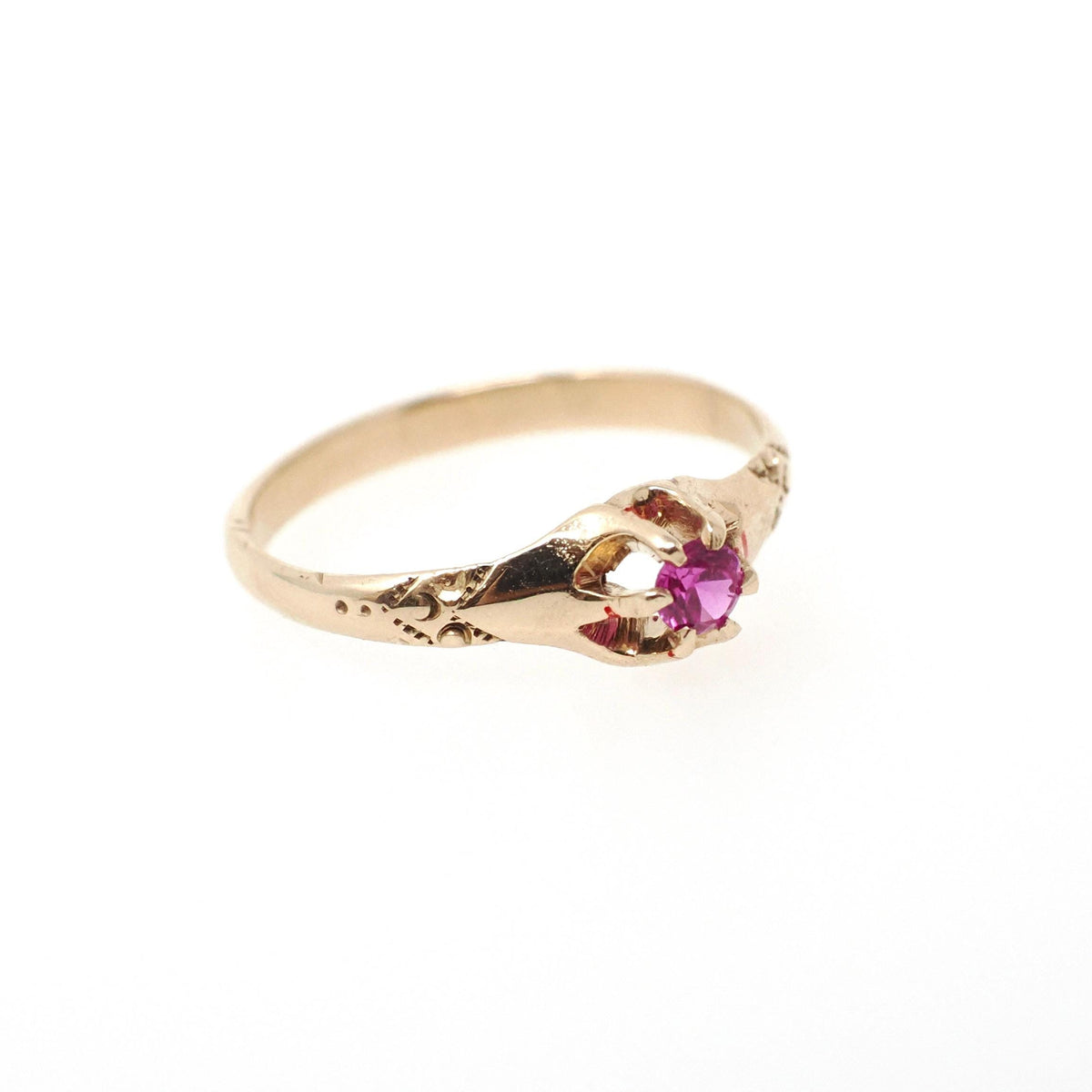 Antique Baby Ring - Edwardian 10k Yellow Gold Created Ruby Pinky Midi Band - Vintage Circa 1910s Size 3 Children's Fine Statement Jewelry
