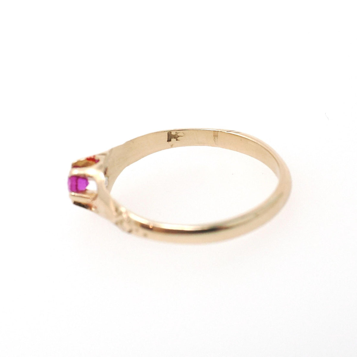 Antique Baby Ring - Edwardian 10k Yellow Gold Created Ruby Pinky Midi Band - Vintage Circa 1910s Size 3 Children's Fine Statement Jewelry