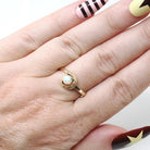 Vintage Opal Ring - Modernist 10k Yellow Gold Natural Gemstone Solitaire - Circa 1970s Size 6 3/4 Bypass October Birthstone Fine Jewelry