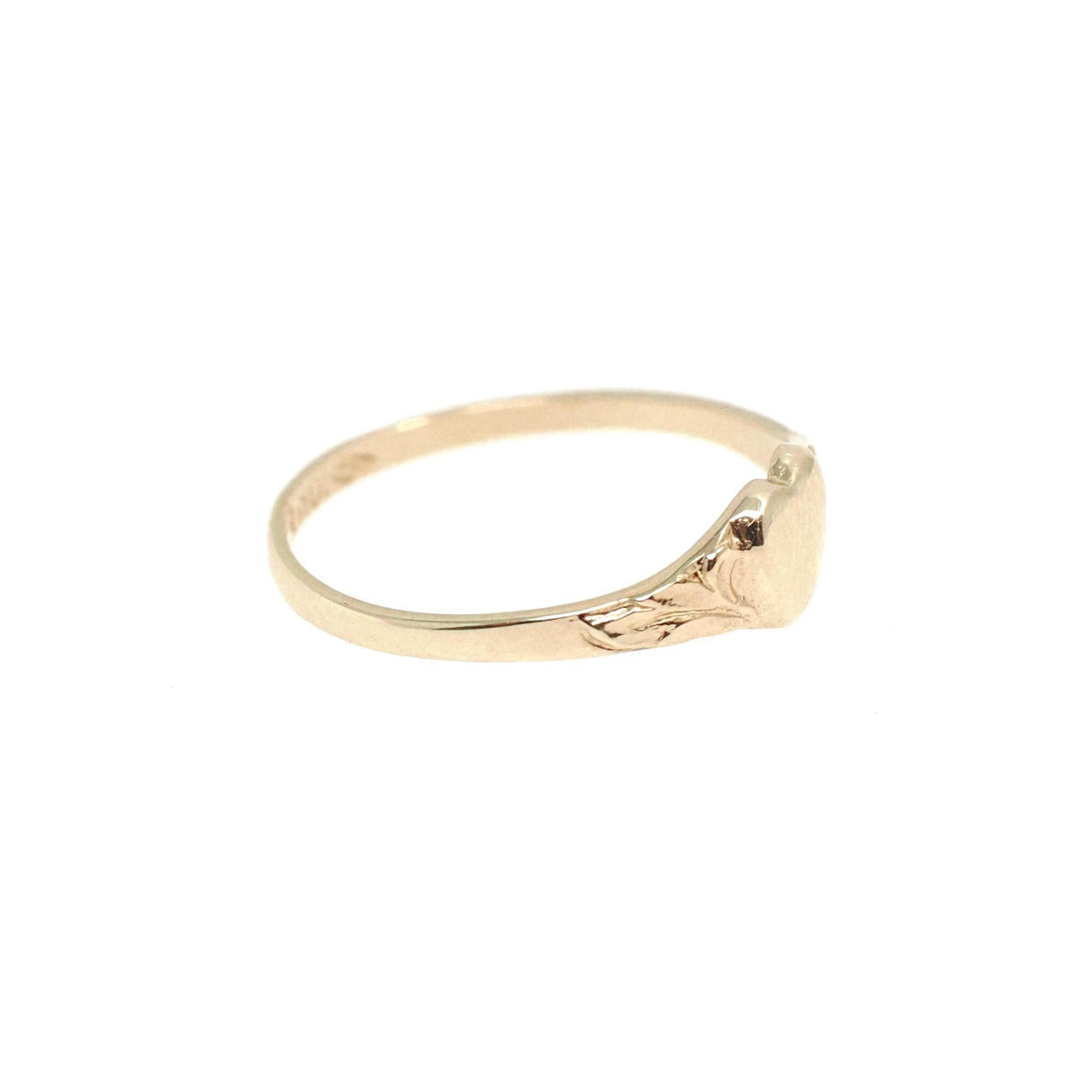 Heart Signet Ring - Mid Century 10k Yellow Gold Children's Midi Pinky Band - Vintage Circa Early 1960s Era Size 2.25 Fine Statement Jewelry