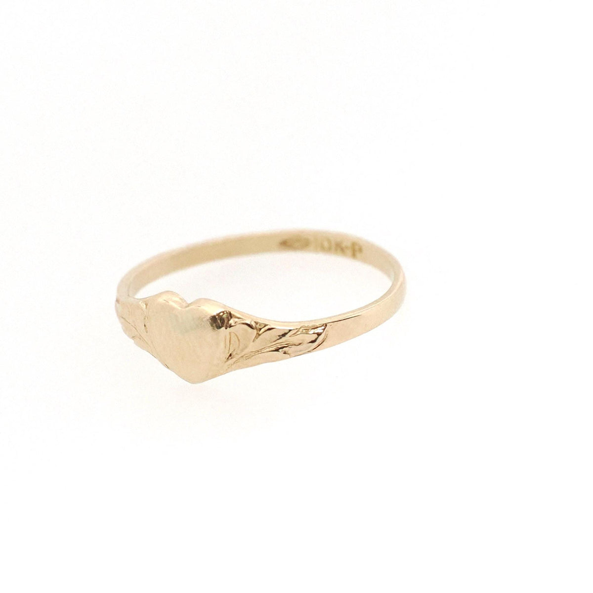 Heart Signet Ring - Mid Century 10k Yellow Gold Children's Midi Pinky Band - Vintage Circa Early 1960s Era Size 2.25 Fine Statement Jewelry