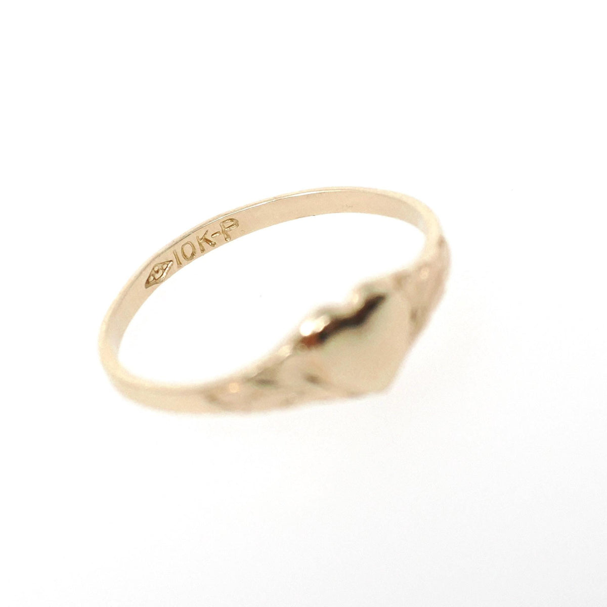 Heart Signet Ring - Mid Century 10k Yellow Gold Children's Midi Pinky Band - Vintage Circa Early 1960s Era Size 2.25 Fine Statement Jewelry