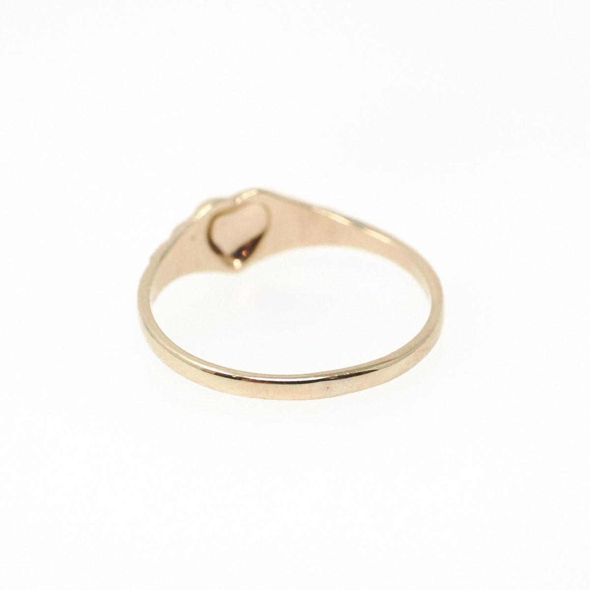 Heart Signet Ring - Mid Century 10k Yellow Gold Children's Midi Pinky Band - Vintage Circa Early 1960s Era Size 2.25 Fine Statement Jewelry