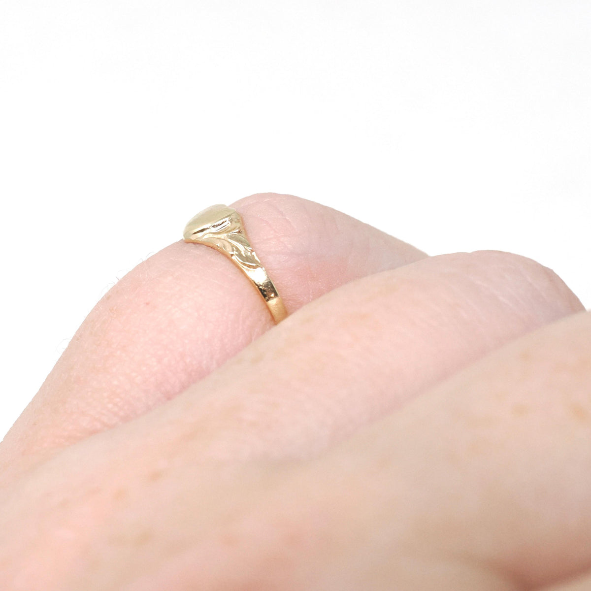 Heart Signet Ring - Mid Century 10k Yellow Gold Children's Midi Pinky Band - Vintage Circa Early 1960s Era Size 2.25 Fine Statement Jewelry