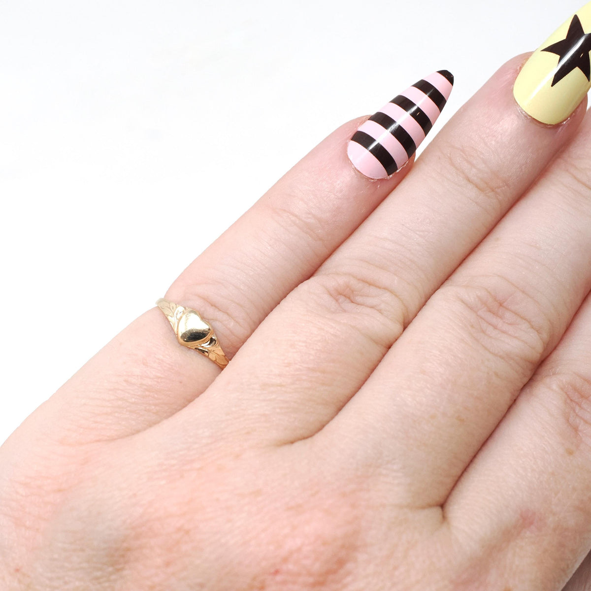 Heart Signet Ring - Mid Century 10k Yellow Gold Children's Midi Pinky Band - Vintage Circa Early 1960s Era Size 2.25 Fine Statement Jewelry