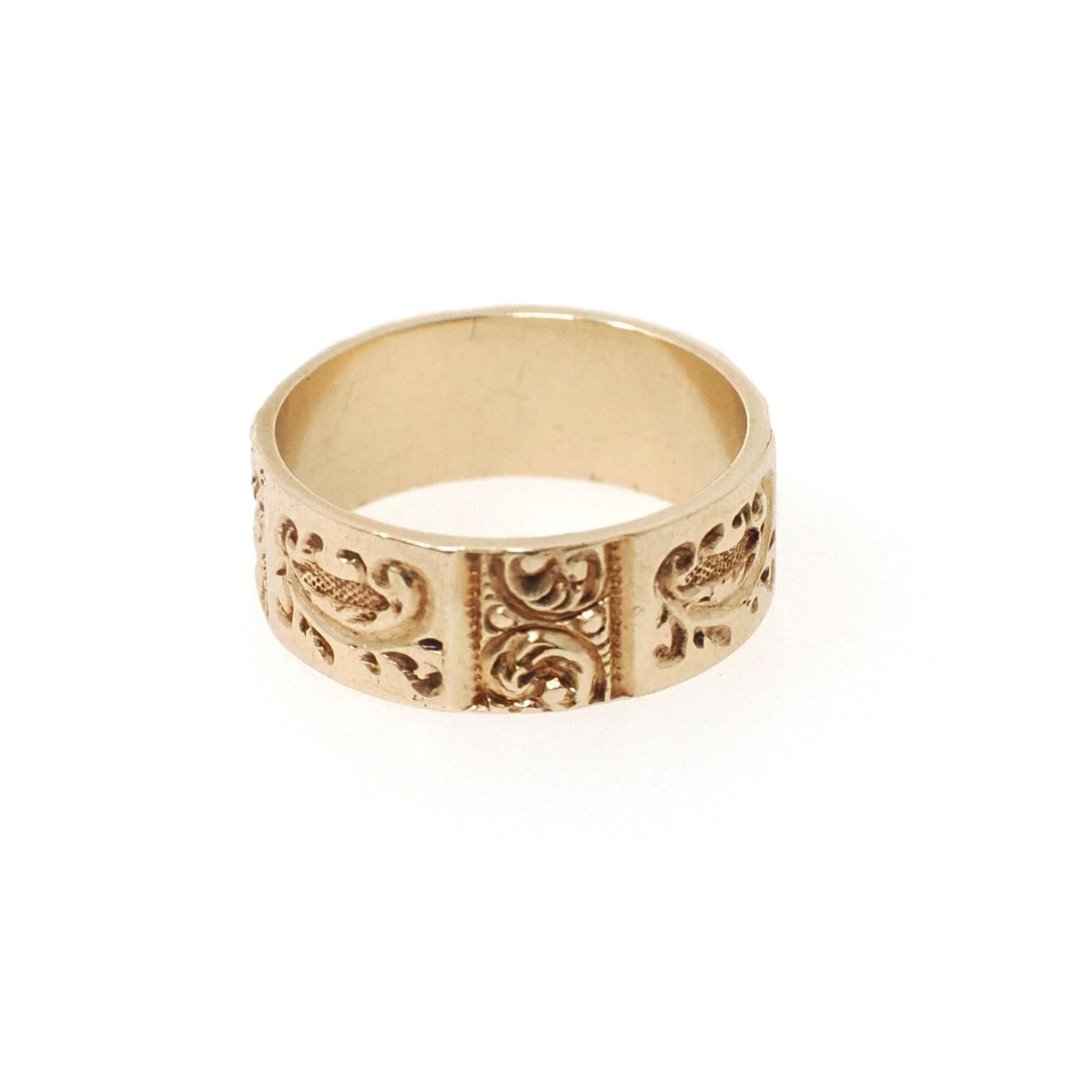Antique Baby Cigar Band - Edwardian 10k Yellow Gold Decorative Flower Eternity Design Midi Ring - Circa 1900s Size 1 Children's Fine Jewelry
