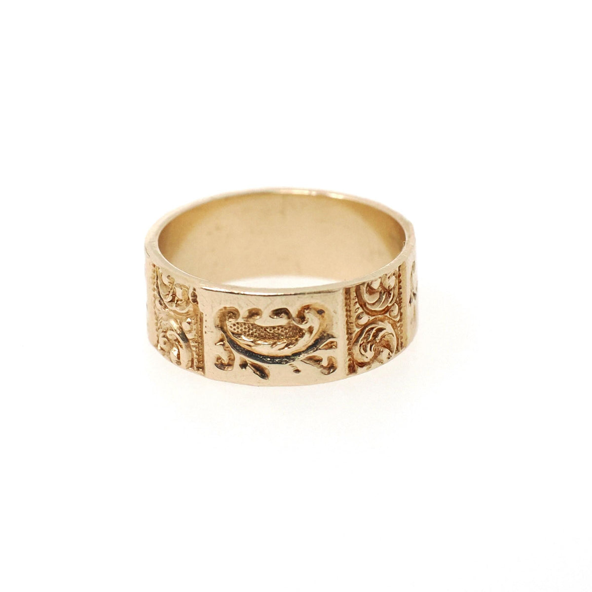 Antique Baby Cigar Band - Edwardian 10k Yellow Gold Decorative Flower Eternity Design Midi Ring - Circa 1900s Size 1 Children's Fine Jewelry