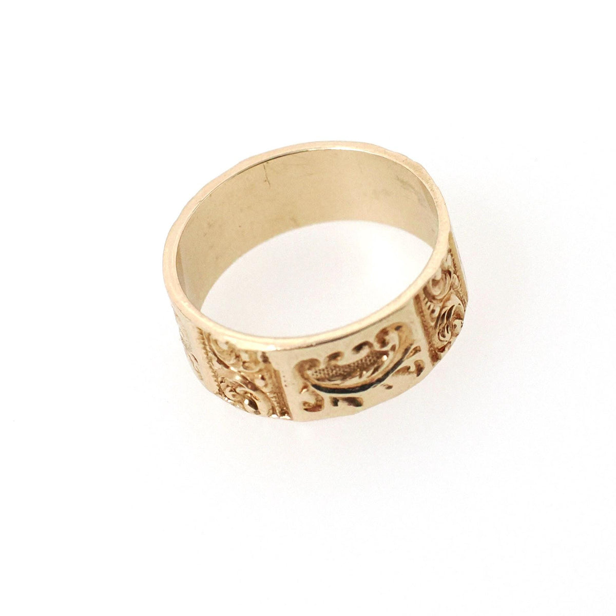 Antique Baby Cigar Band - Edwardian 10k Yellow Gold Decorative Flower Eternity Design Midi Ring - Circa 1900s Size 1 Children's Fine Jewelry