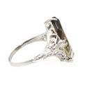 Smoky Quartz Ring - Art Deco 14k White Gold Natural Brown Marquise Gemstone Filigree Navette - Vintage 1930s Size 6 3/4 Fine Floral Jewelry