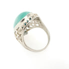 Vintage Turquoise Ring - Art Deco 14k White Gold Filigree Large Cabochon Cut Gemstone - Circa 1930s Era Size 5 1/2 Fine Statement Jewelry