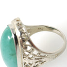 Vintage Turquoise Ring - Art Deco 14k White Gold Filigree Large Cabochon Cut Gemstone - Circa 1930s Era Size 5 1/2 Fine Statement Jewelry