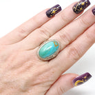 Vintage Turquoise Ring - Art Deco 14k White Gold Filigree Large Cabochon Cut Gemstone - Circa 1930s Era Size 5 1/2 Fine Statement Jewelry