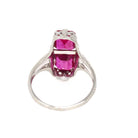 Created Ruby Filigree Ring - Art Deco 14k White Gold Hourglass Stacked Gemstones - Vintage 1930s Era Size 8 Heart Flower Wheat Fine Jewelry