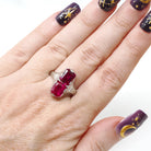Created Ruby Filigree Ring - Art Deco 14k White Gold Hourglass Stacked Gemstones - Vintage 1930s Era Size 8 Heart Flower Wheat Fine Jewelry