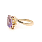 Amethyst Bypass Ring - Contemporary 10k Yellow Gold Emerald Cut Purple Gem - Circa 2000s Size 7 Diamonds Fine February Birthstone Jewelry