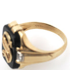 Letter "S" Ring - Art Deco 10k Yellow Gold Black Onyx Old English Initial - Circa 1930s Era Size 9 1/4 Natural Diamond Accent Fine Jewelry