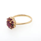 Ruby Halo Ring - Modern 14k Yellow Gold Natural Oval Red Corundum Gemstone Flower Cluster - Circa 1990s Size 5 1/4 Engagement Fine Jewelry