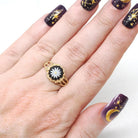 Wedgwood Daisy Ring - Modernist 14k Yellow Gold Round Black Porcelain Jasperware Flower Cameo - Circa 1970s Size 7 Fine Twisted Rope Jewelry