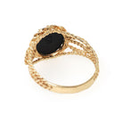 Wedgwood Daisy Ring - Modernist 14k Yellow Gold Round Black Porcelain Jasperware Flower Cameo - Circa 1970s Size 7 Fine Twisted Rope Jewelry