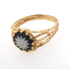 Wedgwood Daisy Ring - Modernist 14k Yellow Gold Round Black Porcelain Jasperware Flower Cameo - Circa 1970s Size 7 Fine Twisted Rope Jewelry