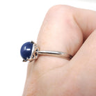Created Star Sapphire Ring - Vintage 14k White Gold Oval Blue Cabochon Solitaire - Modernist 1960s 5 1/4 September Birthstone Fine Jewelry