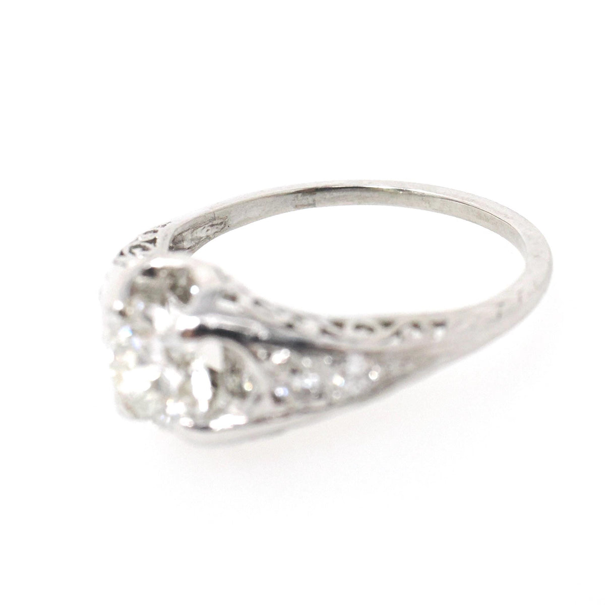 Vintage Engagement Ring - Art Deco Platinum 1.17 CTW Round Brilliant Diamond Filigree - Late 1930s Era Size 6 1/4 Bridal Design Fine Jewelry