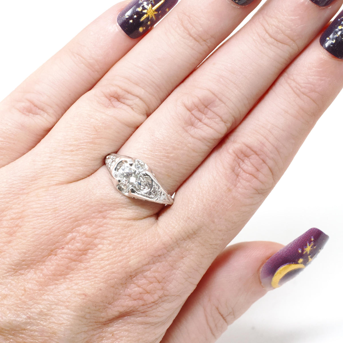 Vintage Engagement Ring - Art Deco Platinum 1.17 CTW Round Brilliant Diamond Filigree - Late 1930s Era Size 6 1/4 Bridal Design Fine Jewelry