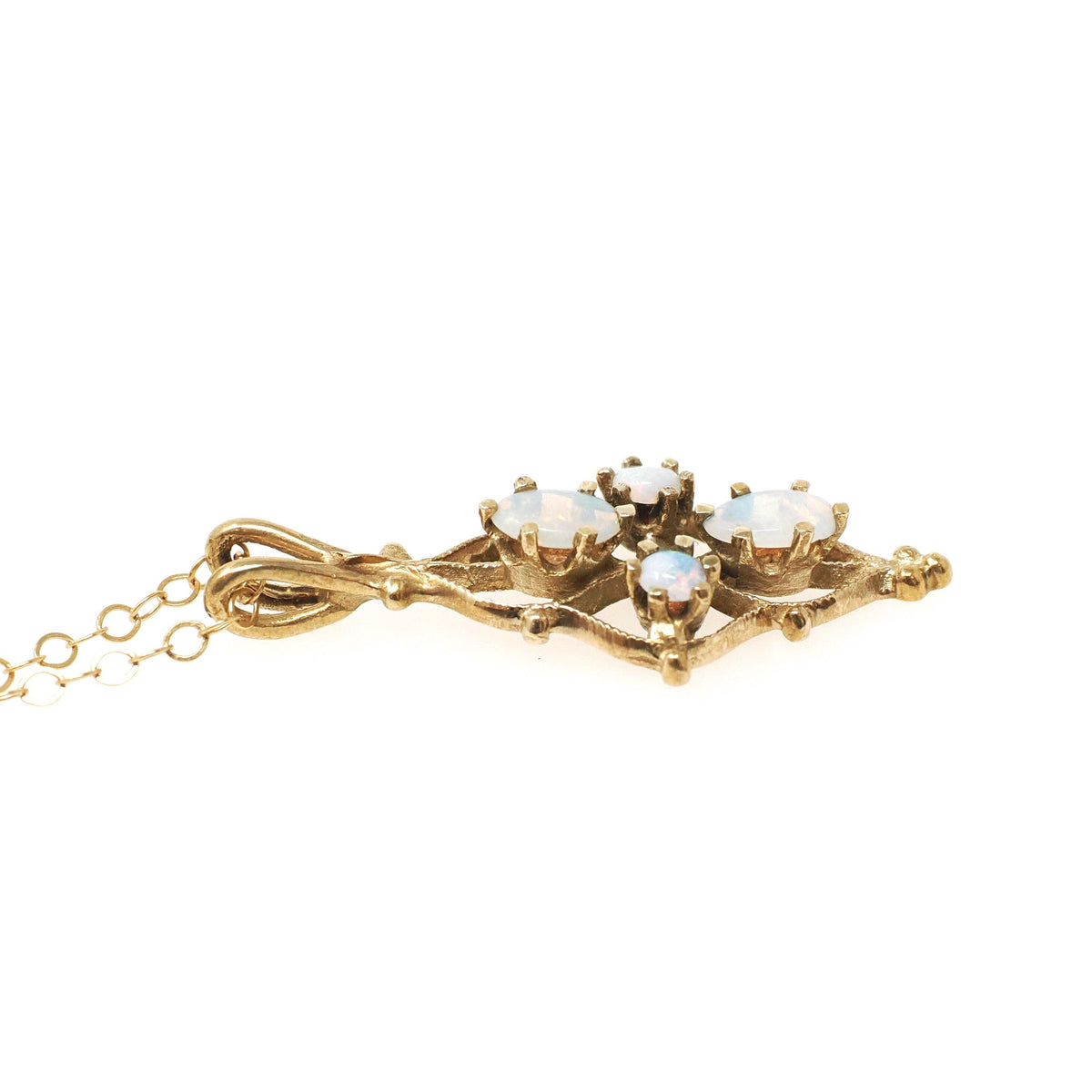 Vintage Opal Pendant - Modernist 14k Yellow Gold Cabochon Cut Gemstone Necklace - Vintage Circa 1970s Era October Birthstone Fine Jewelry