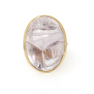 Vintage Scarab Ring - Mid Century 14k & 10k Yellow Gold Oval Carved Natural Amethyst Gem - Circa 1960s Size 9 Egyptian Revival Fine Jewelry