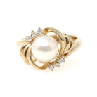 Cultured Pearl Ring - Contemporary 14k Yellow Gold White Organic Gem & Diamonds - Estate Circa 1990s Era Size 6 June Birthstone Fine Jewelry