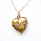Floral Heart Locket - Contemporary 14k Gold Filled Engraved "Grandma" Pendant - Estate Circa 2000s Era Flower Photo Memory Keepsake Jewelry