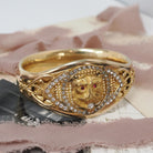 Edwardian Lion Bracelet - Antique Gold Filled Rhinestone and Red Glass Statement - Circa 1910s Era Rare 7 Inch Bangle Fashion Jewelry