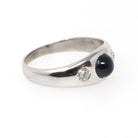 Sapphire & Diamond Ring - Mid Century 14k White Gold Natural Blue Corundum Old European Cut Band - Circa 1960s Size 6.5 Fine Bridal Jewelry
