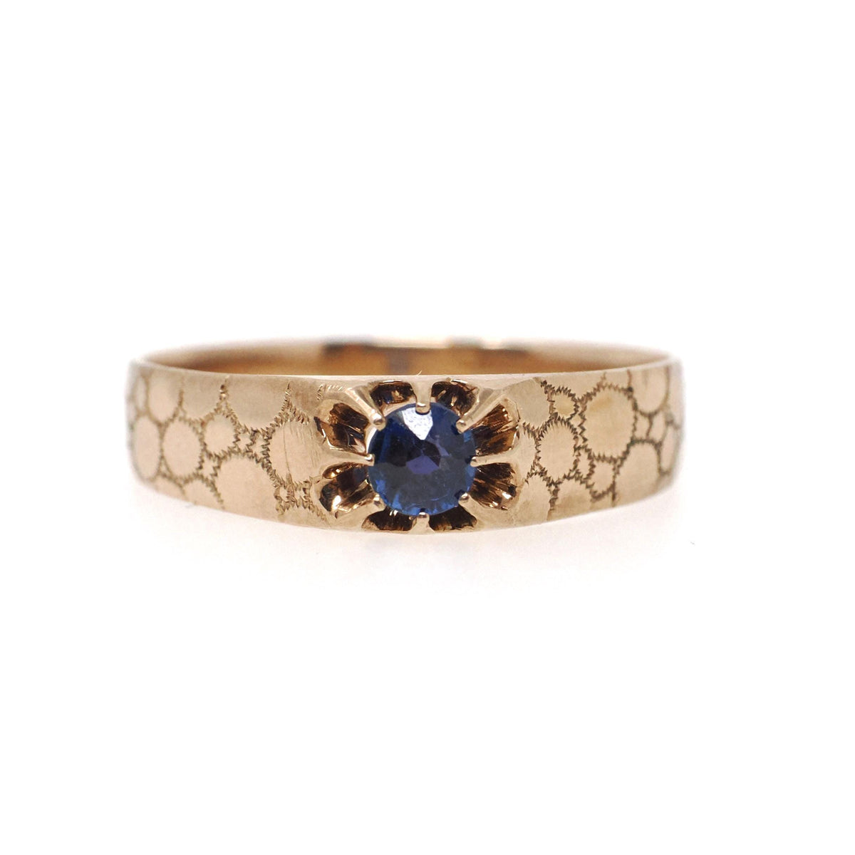Antique Blue Stone Ring - Victorian 9k Rosy Yellow Gold Garnet Glass Doublet Belcher Solitaire - Circa 1900s Era Size 9 Fine Bridal Jewelry
