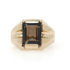 Smoky Quartz Ring - Mid Century Era 9k Yellow Gold Unisex Brown Rectangular Gemstone - Hallmarked 1952 Size 7 1/4 Fine Statement Jewelry
