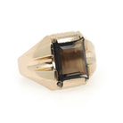 Smoky Quartz Ring - Mid Century Era 9k Yellow Gold Unisex Brown Rectangular Gemstone - Hallmarked 1952 Size 7 1/4 Fine Statement Jewelry