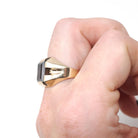 Smoky Quartz Ring - Mid Century Era 9k Yellow Gold Unisex Brown Rectangular Gemstone - Hallmarked 1952 Size 7 1/4 Fine Statement Jewelry