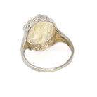 Citrine Intaglio Ring - Art Deco 14k White Gold Oval Cut Carved Neoclassical Woman - Vintage 1930s Era Size 7 3/4 Fine Engraved Jewelry