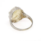 Citrine Intaglio Ring - Art Deco 14k White Gold Oval Cut Carved Neoclassical Woman - Vintage 1930s Era Size 7 3/4 Fine Engraved Jewelry