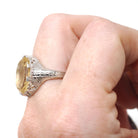 Citrine Intaglio Ring - Art Deco 14k White Gold Oval Cut Carved Neoclassical Woman - Vintage 1930s Era Size 7 3/4 Fine Engraved Jewelry