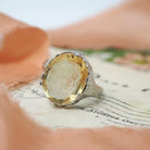 Citrine Intaglio Ring - Art Deco 14k White Gold Oval Cut Carved Neoclassical Woman - Vintage 1930s Era Size 7 3/4 Fine Engraved Jewelry