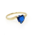 Vintage Created Spinel Ring - Mid Century 10k Yellow Gold Heart Cobalt Blue Gem Bypass - Circa 1960s Size 5 1/4 September Birthstone Jewelry