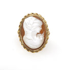 Vintage Cameo Ring - Modernist 18k Yellow Gold Carved Shell Twisted Rope Solitaire - Circa 1970s Size 6.5 Neoclassical Portrait Fine Jewelry